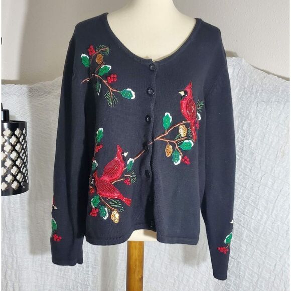 Tiara International VTG Cardinal Christmas Knit Sweater Size XL - Picture 2 of 11